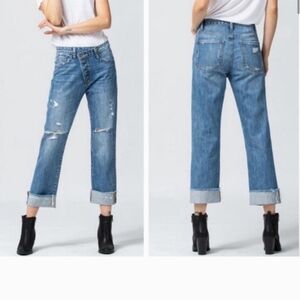 Flying Monkey Crossover High Waist Straight Leg Destructed Boho Casual Jeans 27